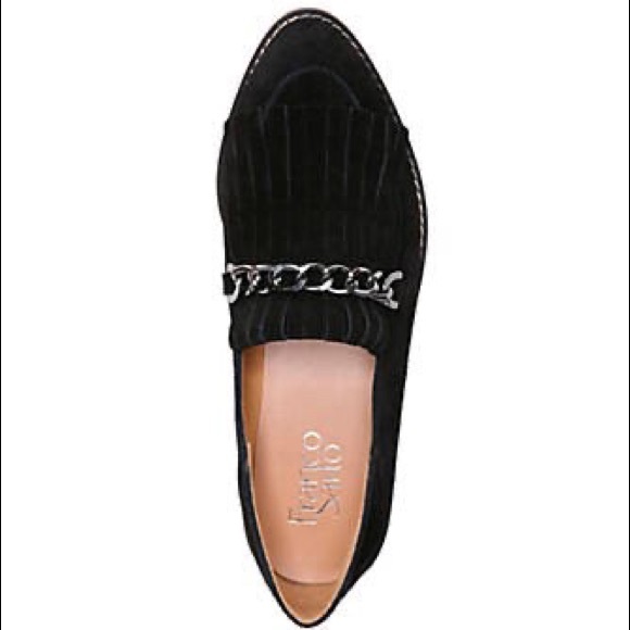 Franco Sarto Augustine Soft Suede Chain Fringe Black Loafers - Picture 2 of 6